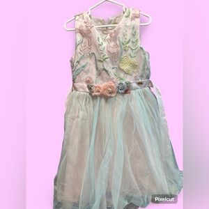 Floral Embroidered Kids Casual Dress - Pink and Green